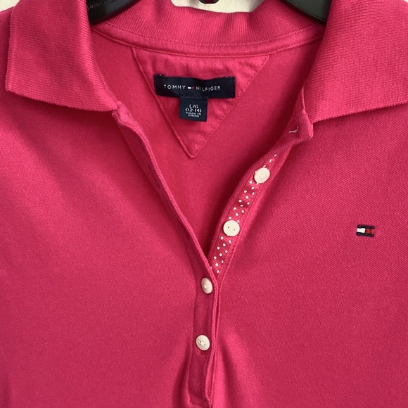 TOMMY HILFIGER Girls Pink Collared Drop-Waist Pleated Polo Dress Sz L (12-14) - Picture 2 of 6